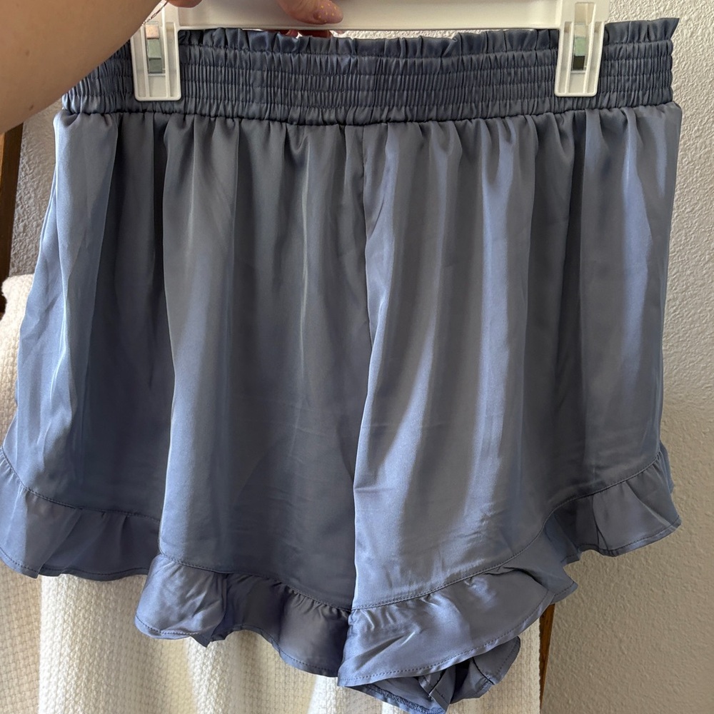 Matching Color Ruffled Short Sleeve Pajama Set in Blue Fog - Picture 8 of 8